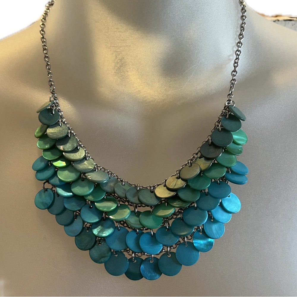 Mother of Pearl Turquoise Shell Bib Necklace